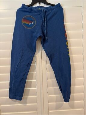 Aviator Nation Royal Blue Joggers with Rainbow Script